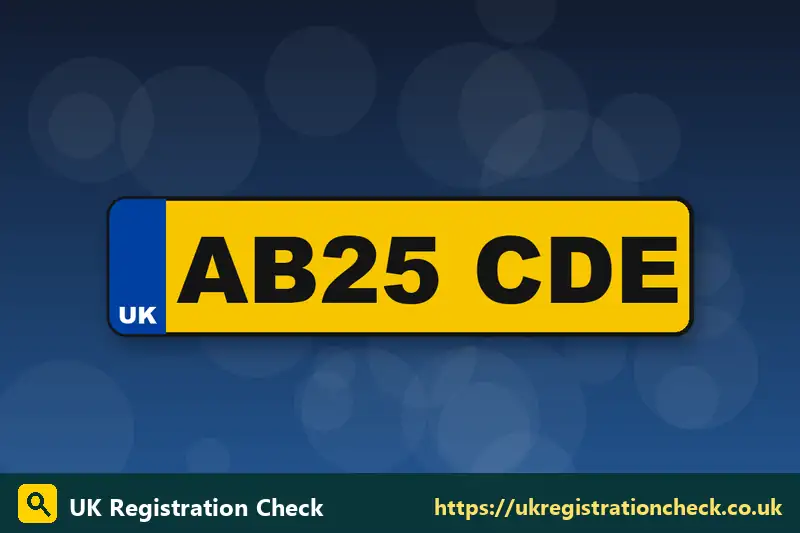 Illustration of a UK rear number plate with a yellow background and black characters - black number plates