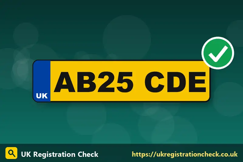 Illustration of a UK number plate with a green tick for a passed check - car tax checker