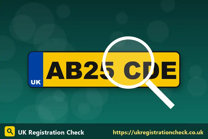 Illustration of a UK number plate under a magnifying glass for a registration check - check uk number