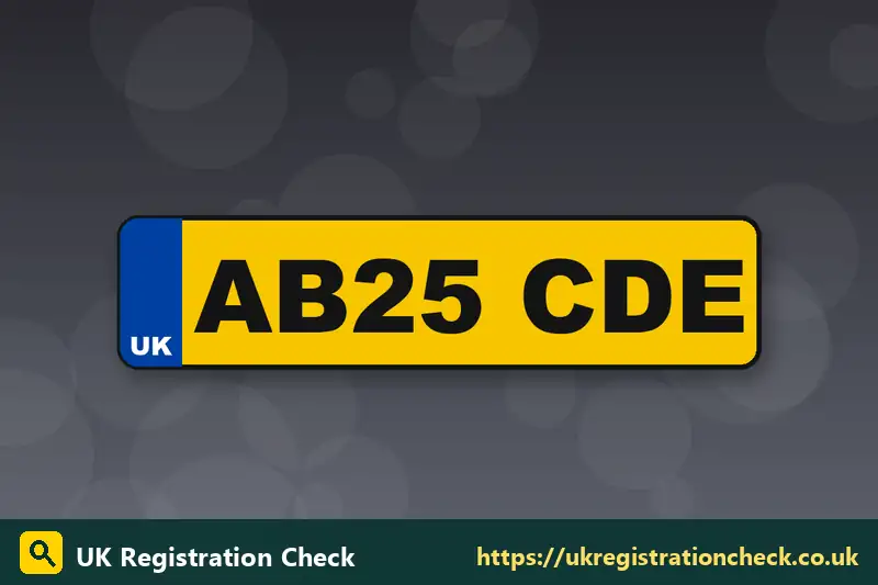 Illustration of a UK rear number plate with a yellow background and black characters - dvla local office codes