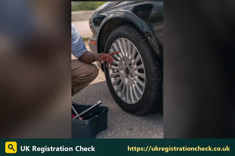 Person checking a car wheel and tyre - how long mot test take