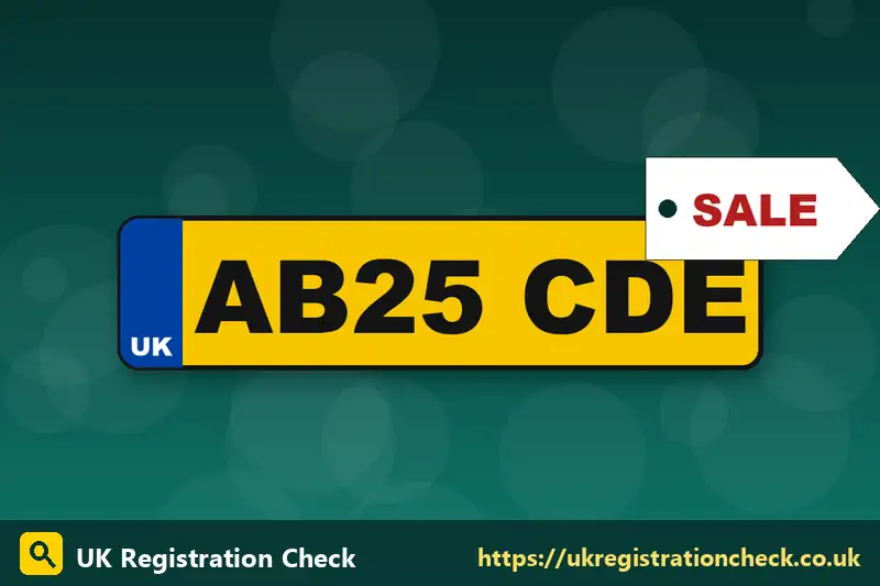 Illustration of a UK number plate with a for sale tag - number plate length