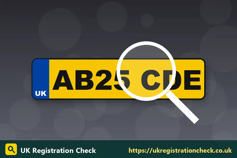 Illustration of a UK number plate under a magnifying glass for a registration check - reg check free