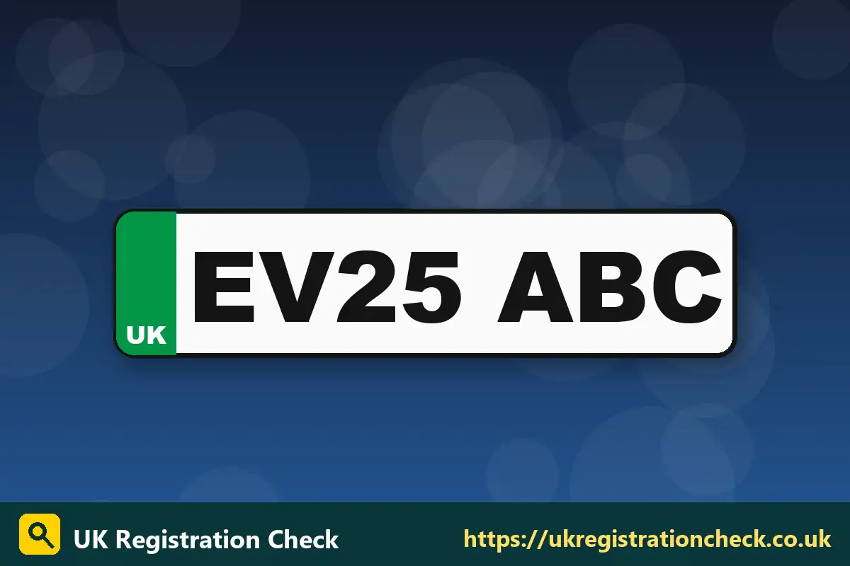Illustration of a UK electric vehicle number plate with a green flash on a white background - vehicle excise duty